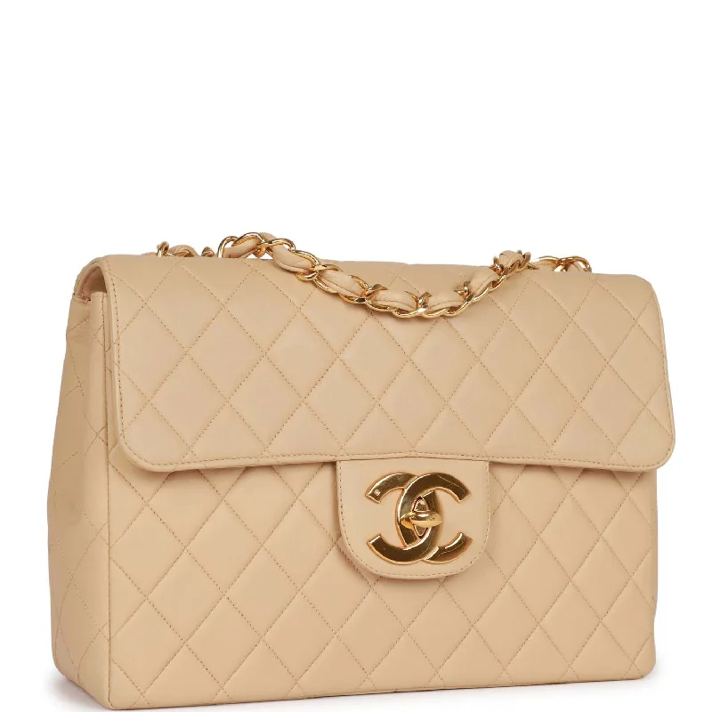 Chanel bags available in bold colors and patternsChanel bags available in bold colors and patternsVintage Chanel XL Jumbo Flap Bag Beige Lambskin Gold Hardware