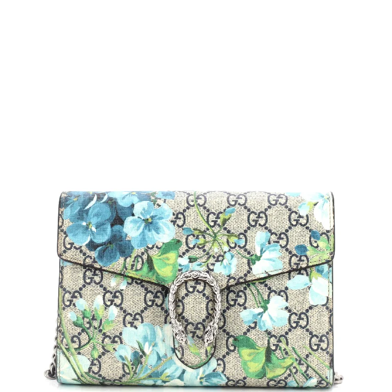 Women Gucci bags with a front - zip pocket for small itemsDionysus Chain Wallet Blooms Print GG Coated Canvas Small