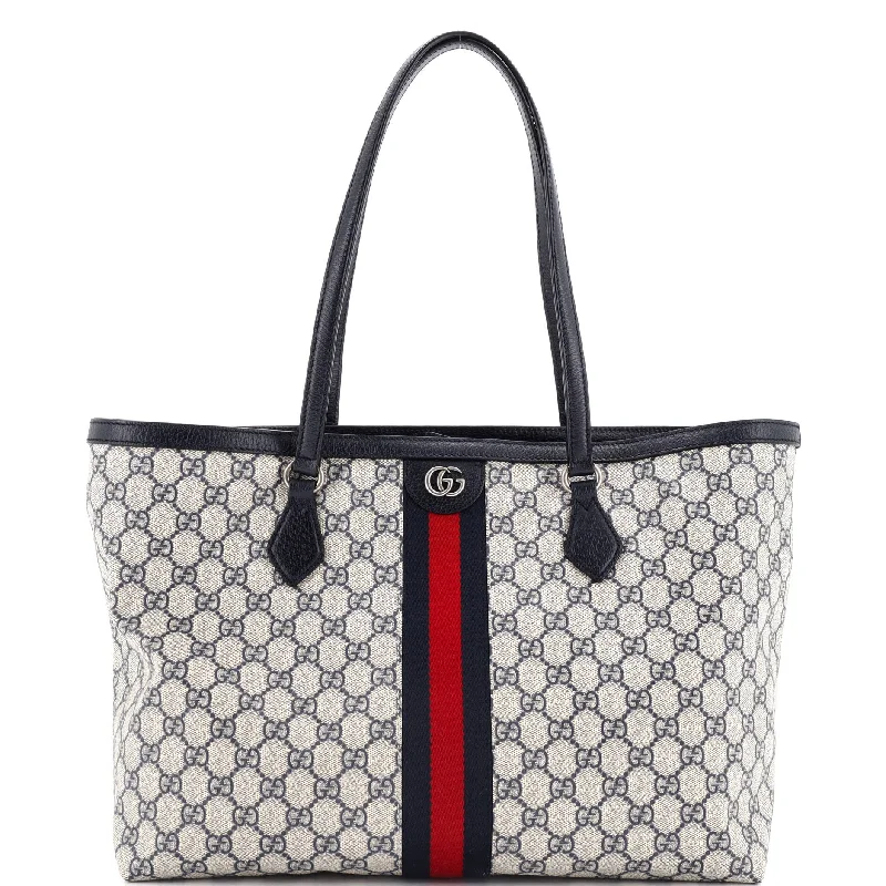 Women Gucci Sylvie bags with a crystal - embellished web stripeOphidia Shopping Tote GG Coated Canvas Medium