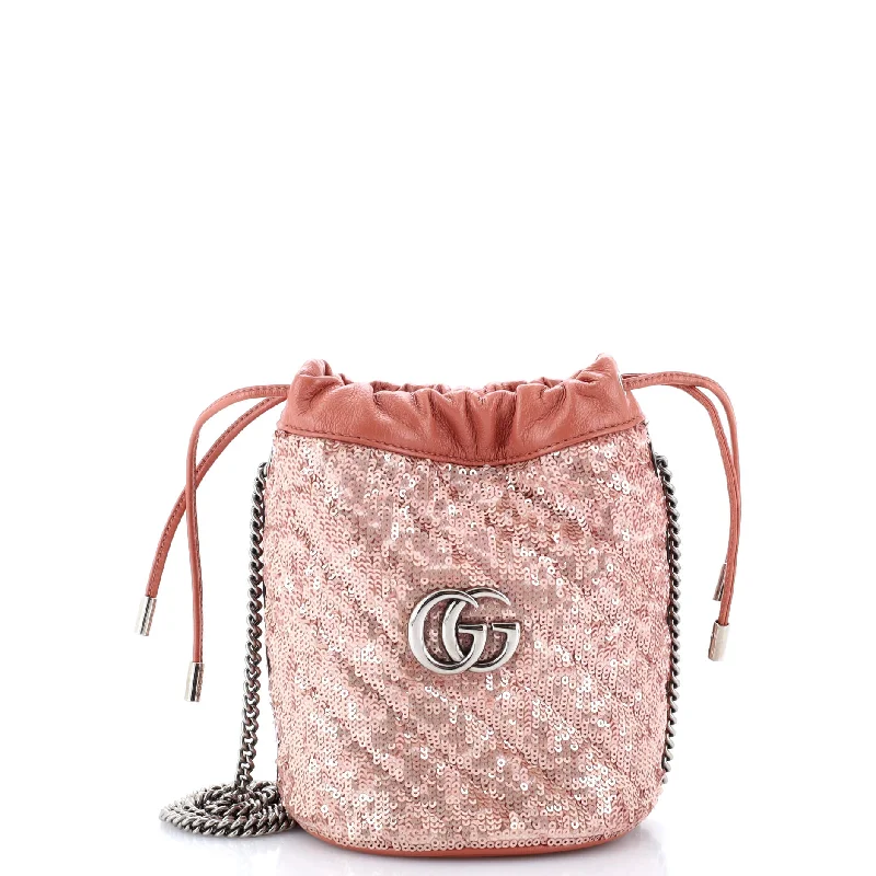 Women Gucci crossbody bags with a printed floral patternGG Marmont Bucket Bag Diagonal Quilted Sequins Mini