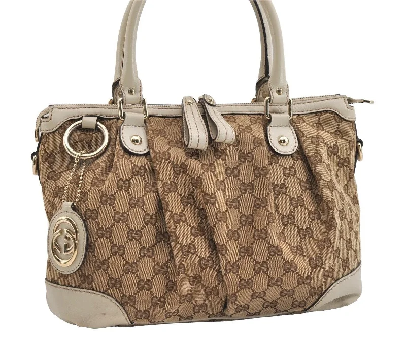 Gucci tote bags for women with a printed Gucci logoAuthentic GUCCI Sukey 2Way Tote Bag GG Canvas Leather 247902 Brown 5483J