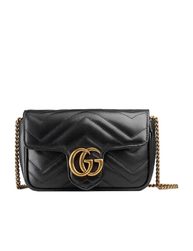 Women Gucci bags with a zippered interior pocketGucci Black GG Marmont Mini Shoulder Bag