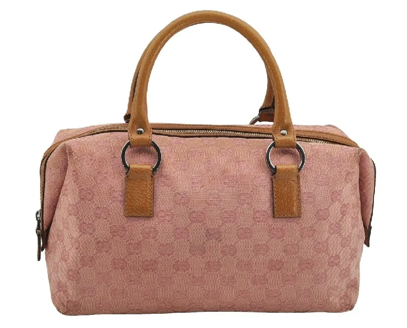 Women Gucci Sylvie bags with a leather - wrapped handleAuthentic GUCCI Hand Boston Bag Purse GG Canvas Leather 113009 Pink 6839I