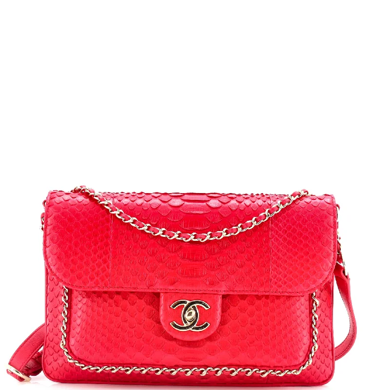 Chanel All - Match Handbag for Versatile StylingUnchained Flap Crossbody Bag Python Medium