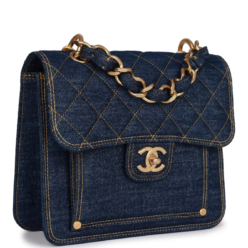 Chanel bags with classic and elegant designsChanel bags with classic and elegant designsChanel Square Flap Blue Denim Antique Gold Hardware