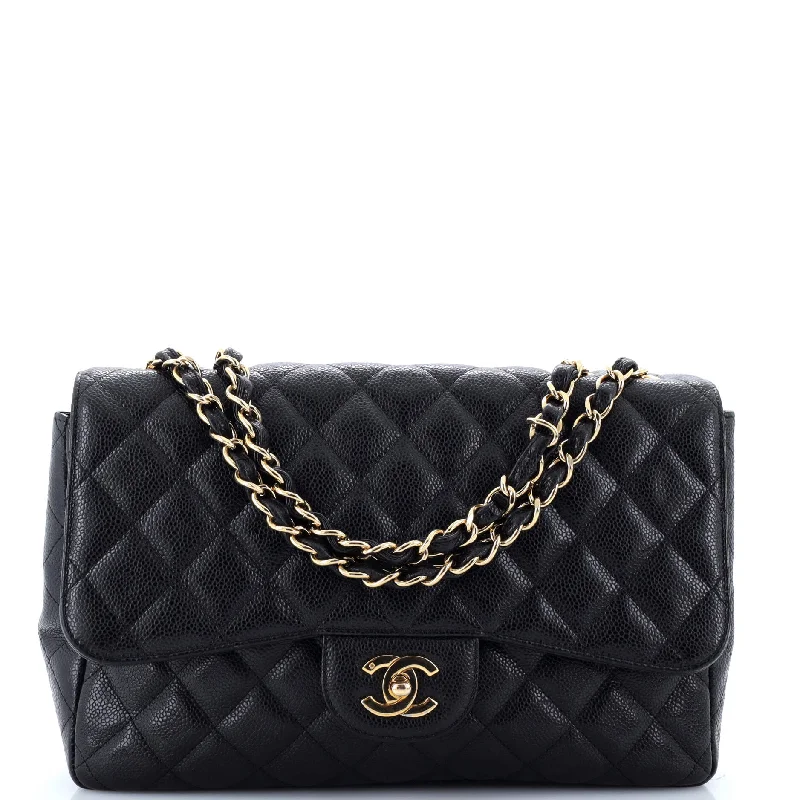 Chanel bags available at online luxury retaileClassic Single Flap Bag Quilted Caviar Jumbo